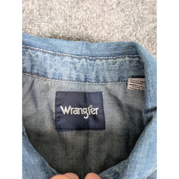 Wrangler Pearl Snap Denim Shirt Mens Large Western Cowboy Long Sleeve - Picture 3 of 9